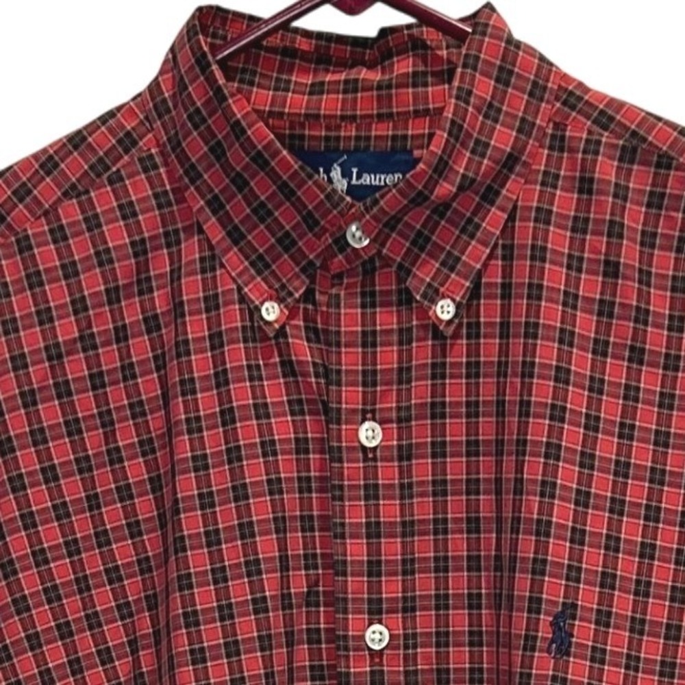Polo Ralph Lauren Blake Shirt Large Mens Red Black Plaid Cotton Button Down